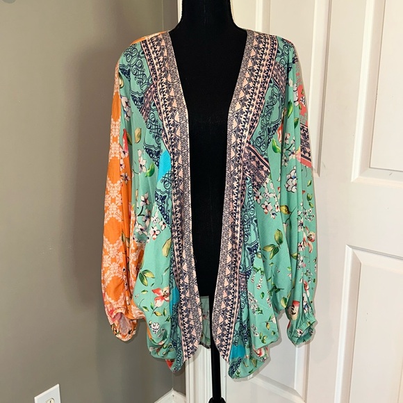 Anthropologie Cocoon Kimono Mixed Print Topper One Size Floral Modal Layer Boho - Picture 1 of 16